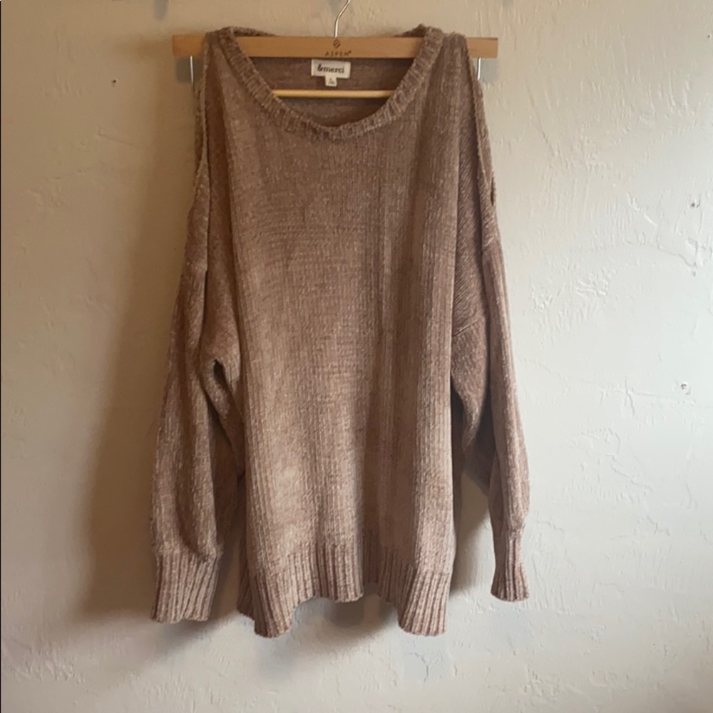 Sz Large Chiffon Open Shoulder Sweater